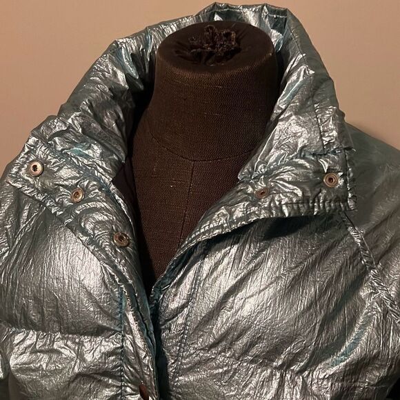 Zara Kid's Girl's Metallic Blue Lucky You Puffer Jacket - Picture 2 of 12